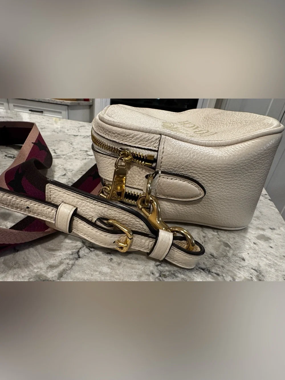 COACH Cream Pebbled Leather Signature Coach Crossbody Bag